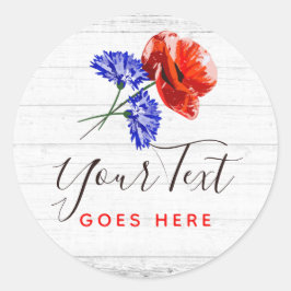 Roter Mohn und Kornblume Rustikale Boutique aus Ho Runder Aufkleber