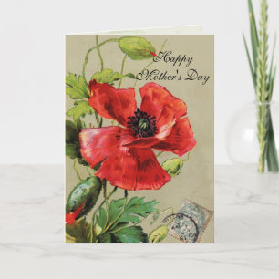 ROTER MOHN UND SCHMETTERLING / Muttertag Karte