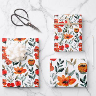 Roter Mohn Wasserfarben Geschenkpapier Set
