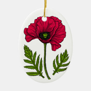 Roter Mohn zeichnend 3 Keramik Ornament