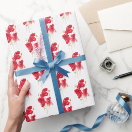 Roter Mohnanstrich auf Weiß Geschenkpapier