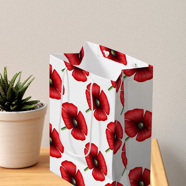 Roter Mohnbeutel Blume Muster Mittelflorale Gesche Mittlere Geschenktüte (A pretty poppy patterned medium gift bag. Check out the collection for other sizes)