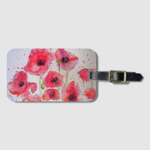 Roter Mohnblumen-Blumen-Wasserfarbe-Gepäckanhänger Gepäckanhänger