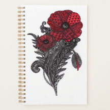 Roter Mohnblumen-Botanik-Linienkunst-Wochenplaner