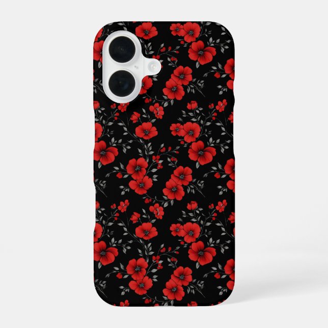 Roter Mohnblumen-Muster iPhone 16 Hülle (Rückseite)