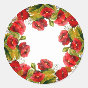 Roter Mohnblumenaufkleber Runder Aufkleber