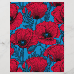 Roter Mohngarten auf blau