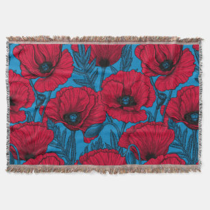 Roter Mohngarten auf blau Decke