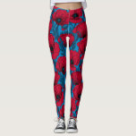 Roter Mohngarten auf blau Leggings<br><div class="desc">Vektormuster aus handgezeichnet Mohn.</div>