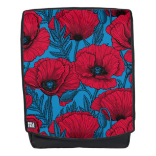 Roter Mohngarten auf blau Rucksack