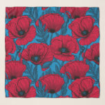 Roter Mohngarten auf blau Schal<br><div class="desc">Vektormuster aus handgezeichnet Mohn.</div>