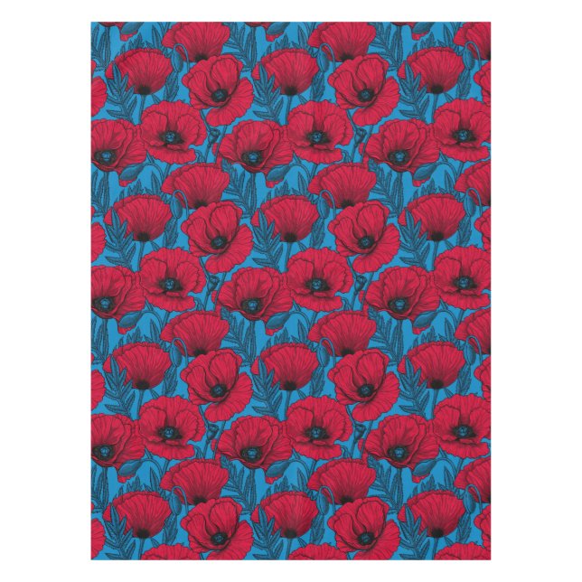 Roter Mohngarten auf blau Tischdecke (Vorderseite)