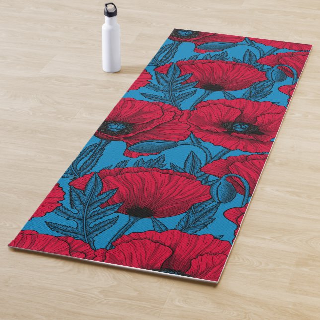 Roter Mohngarten auf blau Yogamatte (Beispiel)