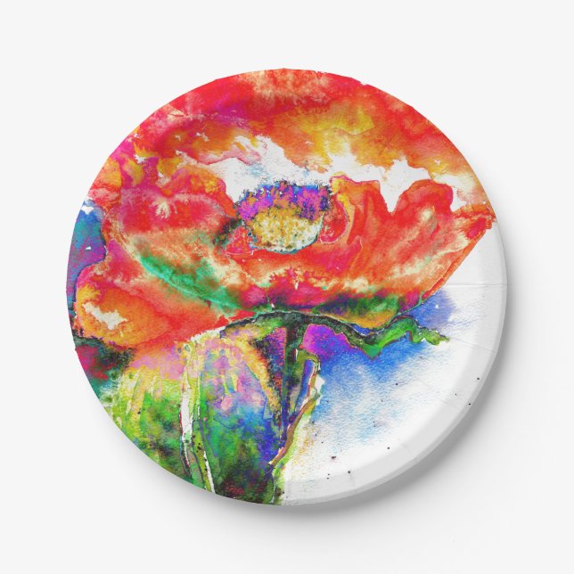 Roter Mohnklassiker mit roter Blüte Pappteller (Vorderseite)