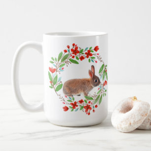 Roter Mohnkranz mit Kaninchen / Frühlingsstil Kaffeetasse