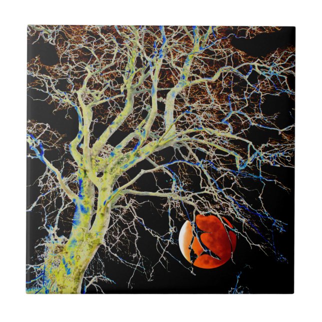 Roter Mond Aufgehend Fliese (Vorderseite)