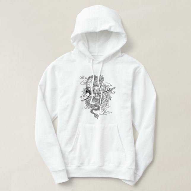 Roter Mond & Drache Chinesischer Hoodie (Design vorne)
