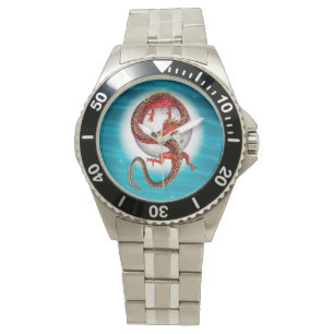 Roter Mond-Drache Himmels-Fantasy-Kunst Armbanduhr