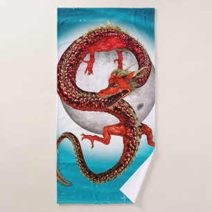 Roter Mond-Drache Himmels-Fantasy-Kunst Badehandtuch