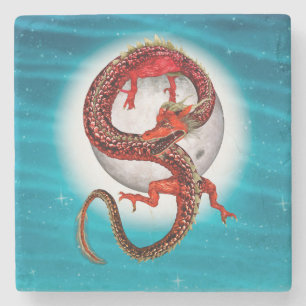 Roter Mond-Drache Himmels-Fantasy-Kunst Steinuntersetzer