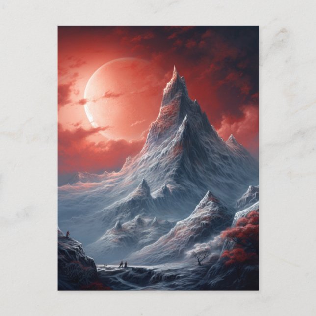 Roter Mond Fantasie Landschaft Postkarte (Vorderseite)
