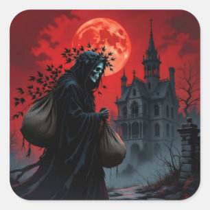 Roter Mond Halloween Quadratischer Aufkleber