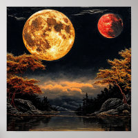 Roter Mond über einem See