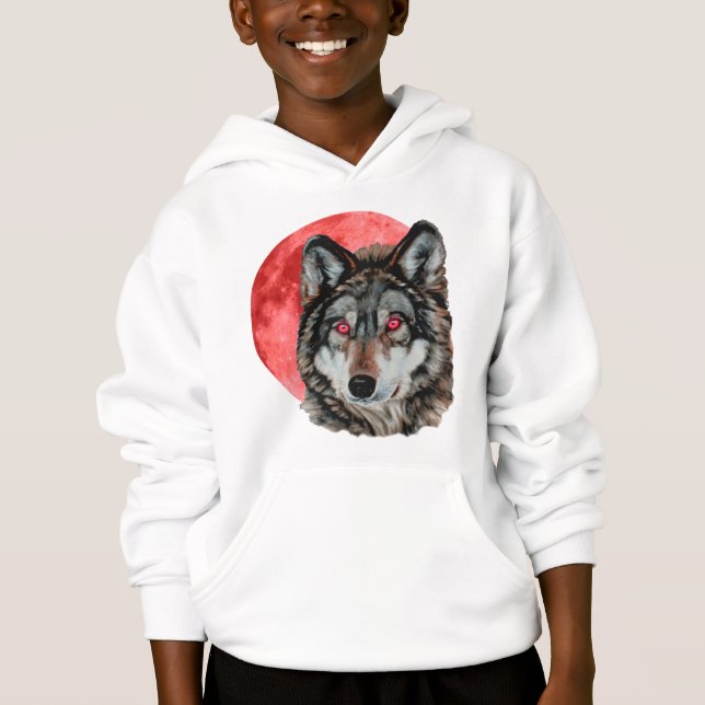 Roter Mond-Wolf Hoodie (Vorderseite)