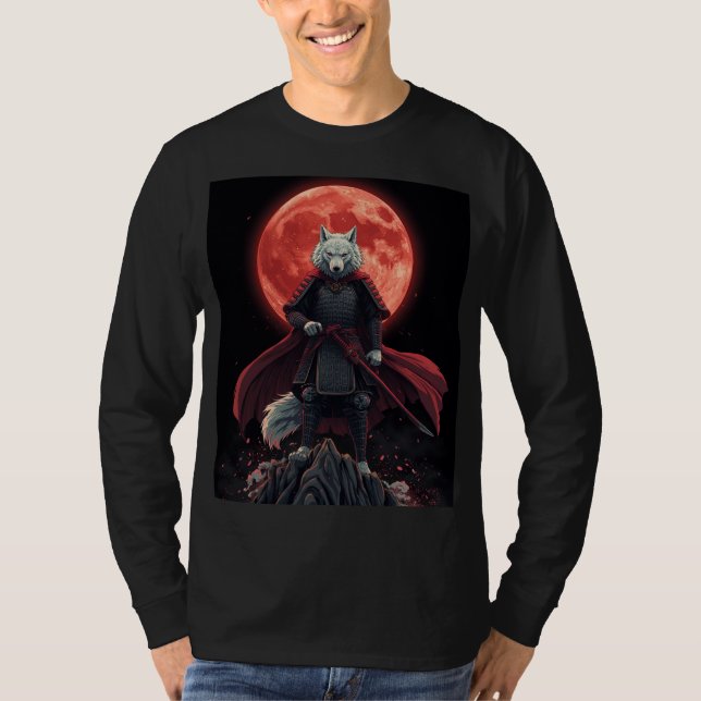 Roter Mond Wolf Ronin T-Shirt (Vorderseite)
