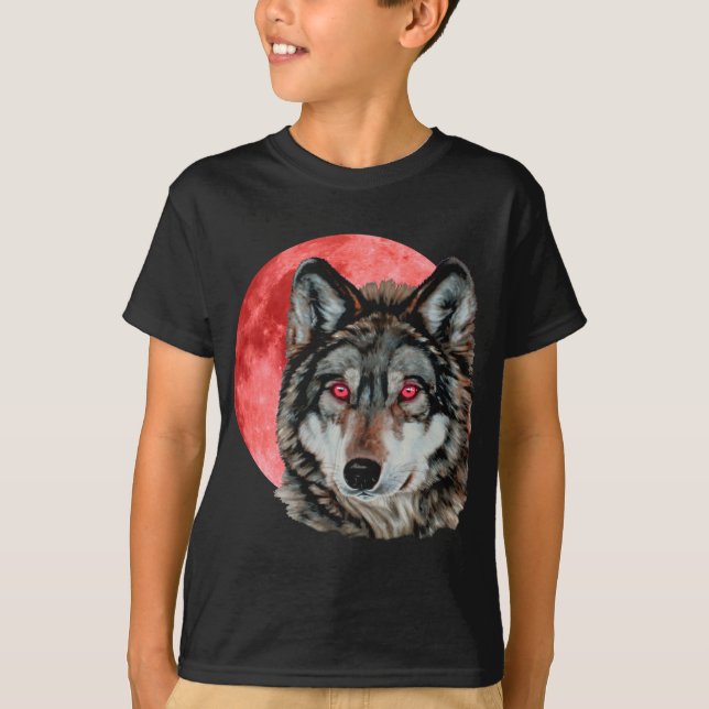 Roter Mond-Wolf T-Shirt (Vorderseite)