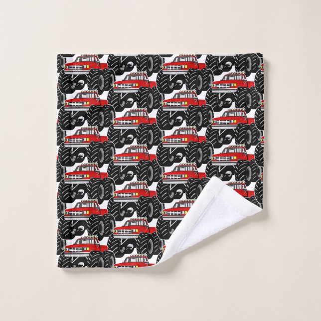 Roter Monster-LKW Badhandtuch Set (Waschlappen)
