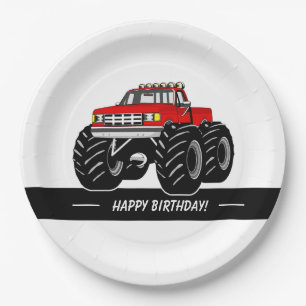 Roter Monster-LKW Pappteller