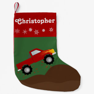 Roter Monster-Truck personalisiert Kleiner Weihnachtsstrumpf