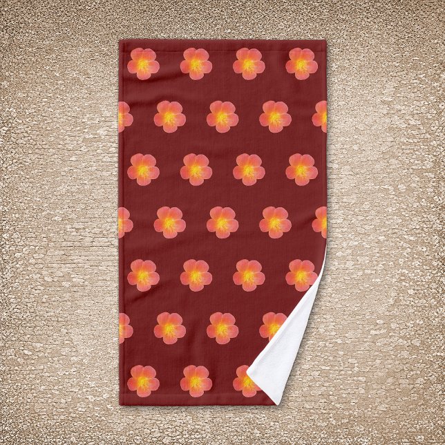 Roter Moss Rose Blume Nahtloses Muster auf Handtuch (Red Moss Rose flower seamless pattern on hand towel)