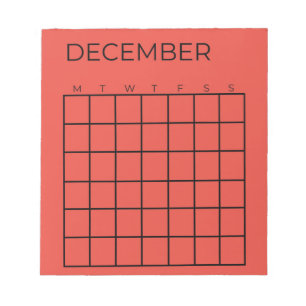 Roter nicht datierter Dezember-Kalender für Planer Notizblock