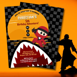 Roter Ninja-Hai-Tamer-Geburtstagseinladung Einladung