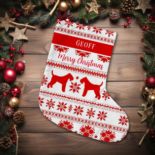 Roter nordischer Airedale Terrier Hund Weihnachten Großer Weihnachtsstrumpf