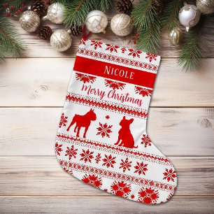Roter nordischer Boston Terrier Hund Weihnachten Großer Weihnachtsstrumpf