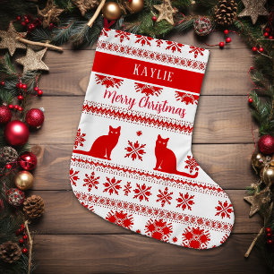 Roter nordischer Katzenmuster-Weihnachten Großer Weihnachtsstrumpf