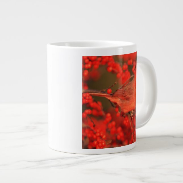 Roter Nördlicher Kardinal männlich, IL Jumbo-Tasse (Vorderseite Rechts)