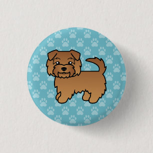 Roter Norfolk Terrier Cartoon-Hund auf Blau Button