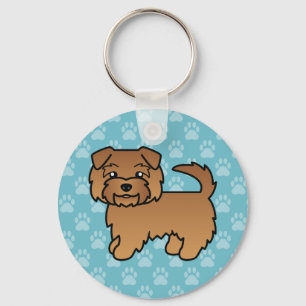 Roter Norfolk Terrier Cartoon-Hund auf Blau Schlüsselanhänger