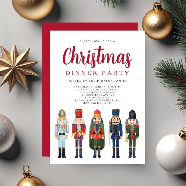 Roter Nussknacker Weihnachtsdinnerparty Einladung (Red Nutcracker Christmas Dinner Party Invitation)