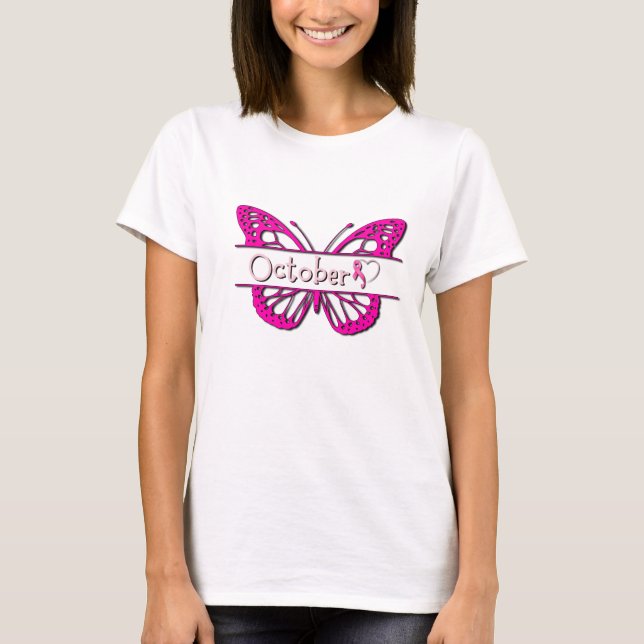 Roter Oktober Schmetterling Brustkrebs Monat weiß T-Shirt (Vorderseite)