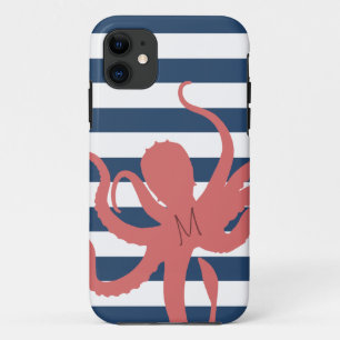 Roter Oktopus moderne Strand weiß navyblaue Streif Case-Mate iPhone Hülle