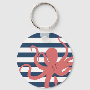 Roter Oktopus moderne Strand weiß navyblaue Streif Schlüsselanhänger