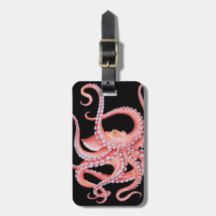 Roter Oktopus Wasserfarbe Schwarz Gepäckanhänger