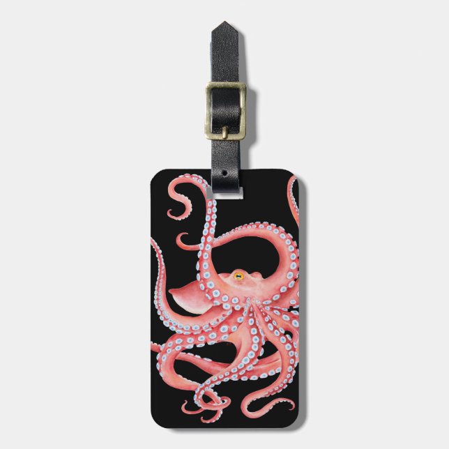 Roter Oktopus Wasserfarbe Schwarz Gepäckanhänger (Vorderseite vertikal)