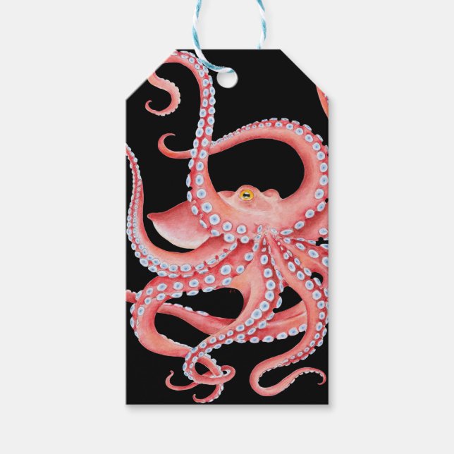 Roter Oktopus Wasserfarbe Schwarz Geschenkanhänger (Vorderseite)