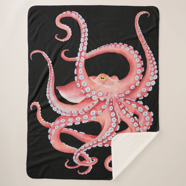 Roter Oktopus Wasserfarbe Schwarz Sherpadecke (Vorderseite)
